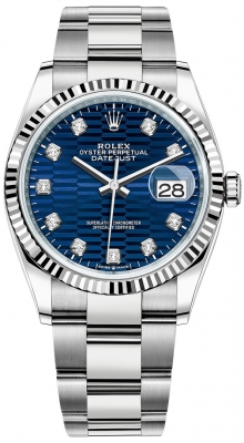 Rolex Datejust 36-126234 (Oystersteel Oyster Bracelet, Gold Diamond-set Bright-blue Fluted Dial, Fluted Bezel)