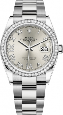 Rolex Datejust 36-126284RBR (Oystersteel Oyster Bracelet, VI IX Gold Diamond-set Silver Dial, Diamond Bezel)