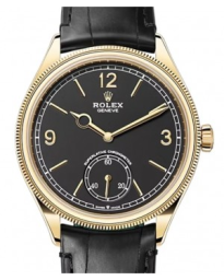 Rolex 1908 39-52508 (Black Alligator Leather Strap, Intense-black Roman/Index Dial, Domed & Fluted Bezel) (m52508-0002)