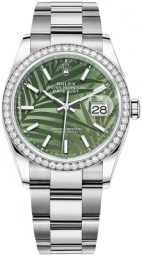 Rolex Datejust 36-126284RBR (Oystersteel Oyster Bracelet, Olive-green Palm Index Dial, Diamond Bezel) (m126284rbr-0040)