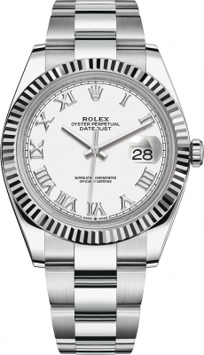 Rolex Datejust 41-126334 (Oystersteel Oyster Bracelet, White Roman Dial, Fluted Bezel)