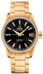 Omega Seamaster Aqua Terra 150M 38.5-231.55.39.21.51.002 (Yellow Gold Bracelet, Vertical-teak Black Index Dial, Yellow Gold Diamond-set Bezel) (Omega 231.55.39.21.51.002)