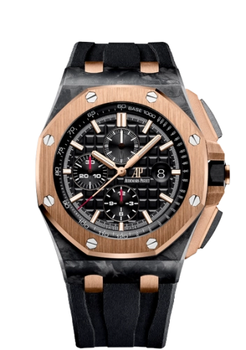 Audemars Piguet Royal Oak Offshore 44-26406FR.OO.A002CA.01 (Black Rubber Strap, Méga Tapisserie Black Index Dial, Pink Gold Smooth Bezel)