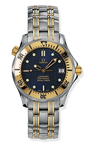 Omega Seamaster Diver 300M 36.25-2362.80.00 (Yellow Gold & Stainless Steel Bracelet, Wave-embossed Blue Dot Index Dial, Rotating Yellow Gold Bezel)