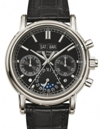 Patek Philippe Grand Complications 40-5204P-011 (Shiny-black Alligator Leather Strap, Black Index Dial, Smooth Bezel) (5204P-011)