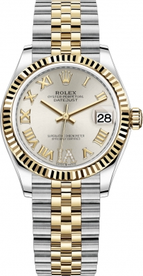 Rolex Datejust 31-278273 (Yellow Rolesor Jubilee Bracelet, VI Diamond-set Silver Dial, Fluted Bezel)