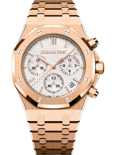 Audemars Piguet Royal Oak 41-26240OR.OO.1320OR.07 (Pink Gold Bracelet, Grande Tapisserie Silver-toned Index Dial, Pink Gold Smooth Bezel)