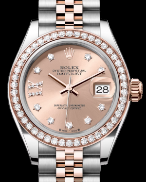 Rolex Lady-Datejust 28-279381RBR (Everose Rolesor Jubilee Bracelet, Gold Diamond IX-set Rosé Dial, Diamond Bezel)