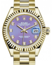 Rolex Lady-Datejust 28-279178 (Yellow Gold President Bracelet, Gold Diamond-set Lavender Dial, Fluted Bezel) (m279178-0018)