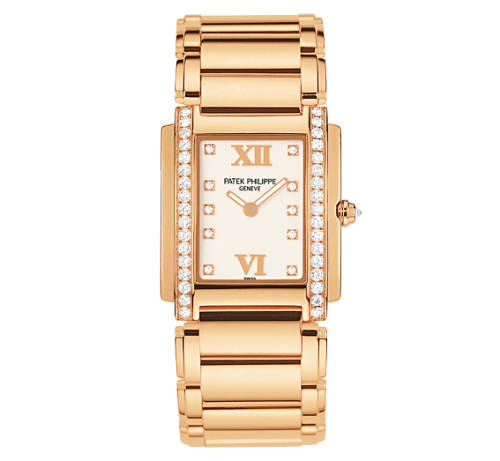 Patek Philippe Twenty~4 25.1x30-4910/11R-011 (Rose Gold Bracelet, Diamond-set Timeless-white Roman Dial, Diamond Bezel)