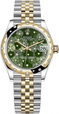 Rolex Datejust 31-278343RBR (Yellow Rolesor Jubilee Bracelet, Gold Diamond-set Olive-green Floral Dial, Domed Diamond Bezel)