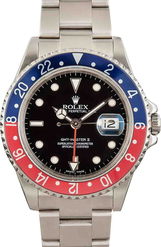 Rolex GMT-Master II 40-16710 (Oystersteel Oyster Bracelet, Black Nipple Dial, Pepsi Aluminum Bezel)