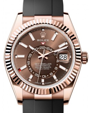 Rolex Sky-Dweller 42-336235 (Oysterflex Bracelet, Chocolate Index Dial, Fluted Ring Command Bezel)