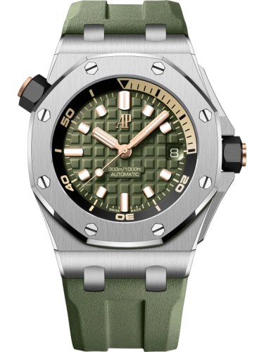 Audemars Piguet Royal Oak Offshore 42-15720ST.OO.A052CA.01 (Khaki-green Rubber Strap, Méga Tapisserie Khaki-green Index Dial, Stainless Steel Smooth Bezel)