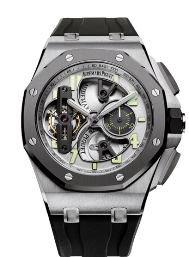 Audemars Piguet Royal Oak Offshore 44-26387IO.OO.D002CA.01 (Black Rubber Strap, Transparent Sapphire Silver Arabic Dial, Black Ceramic Smooth Bezel)