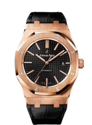 Audemars Piguet Royal Oak 41-15400OR.OO.D002CR.01 (Black Alligator Leather Strap, Grande Tapisserie Black Index Dial, Pink Gold Smooth Bezel) (15400OR.OO.D002CR.01)