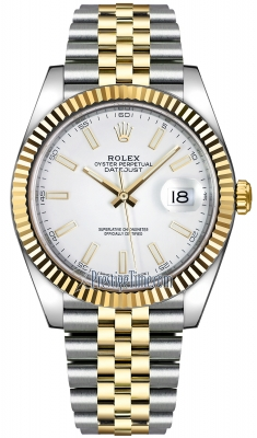 Rolex Datejust 41-126333 (Yellow Rolesor Jubilee Bracelet, White Index Dial, Fluted Bezel)