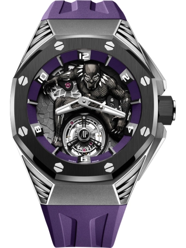 Audemars Piguet Royal Oak Concept 42-26620IO.OO.D077CA.01 (Purple Rubber Strap, Black-Panther White Gold Openworked Dial, Black Ceramic Smooth  Bezel)