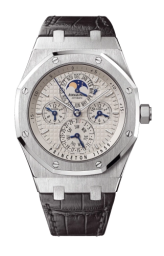 Audemars Piguet Royal Oak 42-26603ST.OO.D002CR.01 (Black Alligator Leather Strap, Grande Tapisserie Silver-toned Index Dial, Stainless Steel Smooth Bezel) (26603ST.OO.D002CR.01)