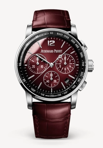 Audemars Piguet Code 11.59 41-26393BC.OO.A068CR.01.99 (Burgundy Alligator Leather Strap, Smoked-lacquered Burgundy Sunburst Index Dial, White Gold Smooth Bezel)