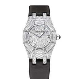 Audemars Piguet Royal Oak 33-67625BC.ZZ.D004SU.01 (Black Technological Silk Strap, Diamond-paved Index Dial, Diamond-paved Diamond-set Bezel) (67625BC.ZZ.D004SU.01)