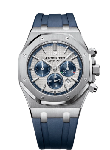 Audemars Piguet Royal Oak 41-26326ST.OO.D027CA.01 (Blue Rubber Strap, Grande Tapisserie Silver-toned Index Dial, Stainless Steel Smooth Bezel)