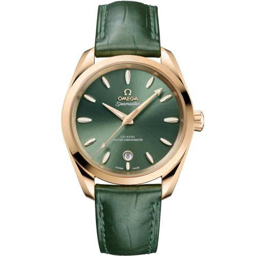 Omega Seamaster Aqua Terra 150M 38-220.53.38.20.10.001 (Shimmering Green Alligator Leather Strap, Sun-brushed Bay-green Index Dial, Moonshine Gold Bezel)