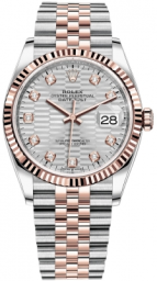 Rolex Datejust 36-126231 (Everose Rolesor Jubilee Bracelet, Gold Diamond-set Silver Fluted Dial, Fluted Bezel)