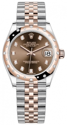 Rolex Datejust 31-278341RBR (Everose Rolesor Jubilee Bracelet, Gold Diamond-set Chocolate Dial, Domed Diamond Bezel)