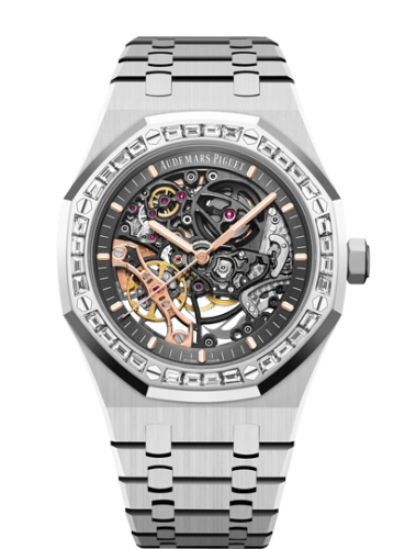 Audemars Piguet Royal Oak 41-15412BC.ZZ.1220BC.01 (White Gold Bracelet, Slate-grey Openworked Index Dial, Baguette-cut Diamond-set Bezel)