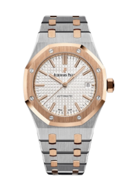 Audemars Piguet Royal Oak 37-15450SR.OO.1256SR.01 (Pink Gold & Stainless Steel Bracelet, Grande Tapisserie Silver-toned Index Dial, Pink Gold Smooth Bezel) (15450SR.OO.1256SR.01)