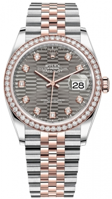 Rolex Datejust 36-126281RBR (Everose Rolesor Jubilee Bracelet, Gold Diamond-set Slate Fluted Dial, Diamond Bezel)
