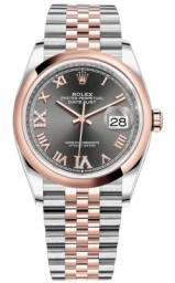 Rolex Datejust 36-126201 (Everose Rolesor Jubilee Bracelet, VI IX Gold Diamond-set Rhodium Dial, Domed Bezel)