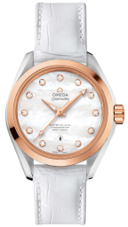 Omega Seamaster Aqua Terra 150M 34-231.23.34.20.55.001 (White Alligator Leather Strap, White MOP Diamond Index Dial, Red Gold Bezel) (Omega 231.23.34.20.55.001)