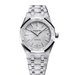 Audemars Piguet Royal Oak 37-15454BC.GG.1259BC.01 (Hammered White Gold Bracelet, Grande Tapisserie Silver-toned Index Dial, Frosted White Gold Bezel) (15454BC.GG.1259BC.01)