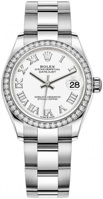 Rolex Datejust 31-278384RBR (Oystersteel Oyster Bracelet, White Roman Dial, Diamond Bezel)