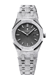 Audemars Piguet Royal Oak 33-67653BC.GG.1263BC.02 (Hammered White Gold Bracelet, Grande Tapisserie Black Index Dial, Frosted White Gold Bezel) (67653BC.GG.1263BC.02)