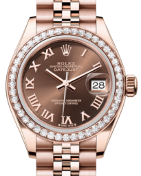 Rolex Lady-Datejust 28-279135RBR (Everose Gold Jubilee Bracelet, Chocolate Roman Dial, Diamond Bezel) (m279135rbr-0012)