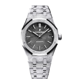 Audemars Piguet Royal Oak 37-15454BC.GG.1259BC.03 (Hammered White Gold Bracelet, Grande Tapisserie Black Index Dial, Frosted White Gold Bezel) (15454BC.GG.1259BC.03)