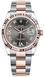 Rolex Datejust 36-126231 (Everose Rolesor Oyster Bracelet, VI IX Gold Diamond-set Slate Dial, Fluted Bezel)