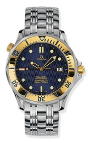 Omega Seamaster Diver 300M 41-2432.80.00 (Stainless Steel Bracelet, Wave-embossed Blue Dot Index Dial, Rotating Yellow Gold Bezel)