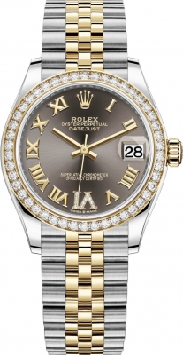 Rolex Datejust 31-278383RBR (Yellow Rolesor Jubilee Bracelet, VI Diamond-set Dark-grey Dial, Diamond Bezel)