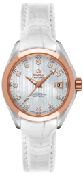 Omega Seamaster Aqua Terra 150M 30-231.23.30.20.55.001 (White Alligator Leather Strap, Vertical-teak White MOP Diamond Index Dial, Red Gold Bezel) (Omega 231.23.30.20.55.001)