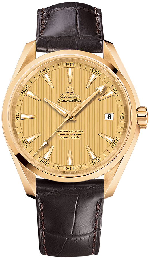 Omega Seamaster Aqua Terra 150M 41.5-231.53.42.21.08.001 (Brown Alligator Leather Strap, Vertical-teak Champagne Index Dial, Yellow Gold Bezel)