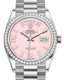 Rolex Day-Date 36-128349RBR (White Gold President Bracelet, VI IX Gold Diamond-set Pink Opal Dial, Diamond Bezel) (m128349rbr-0008)