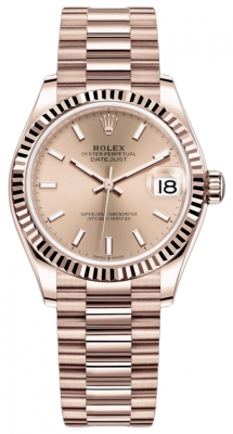 Rolex Datejust 31-278275 (Everose Gold President Bracelet, Rosé Index Dial, Fluted Bezel)