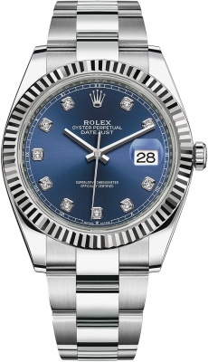 Rolex Datejust 41-126334 (Oystersteel Oyster Bracelet, Gold Diamond-set Bright-blue Dial, Fluted Bezel)