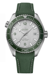 Omega Seamaster Planet Ocean 600M 43.5-215.32.44.21.06.001 (Green Structured Rubber Strap, Vertical-brushed Matte-silver Arabic/Index Dial, Rotating Green Ceramic Bezel) (Omega 215.32.44.21.06.001)