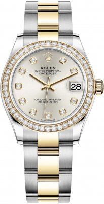 Rolex Datejust 31-278383RBR (Yellow Rolesor Oyster Bracelet, Gold Diamond-set Silver Dial, Diamond Bezel)