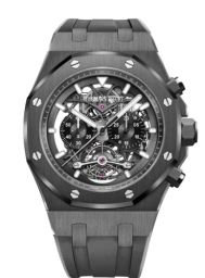 Audemars Piguet Royal Oak 44-26343CE.OO.D002CA.01 (Grey Rubber Strap, Transparent Sapphire Openworked Black Index Dial, Black Ceramic Smooth Bezel) (26343CE.OO.D002CA.01)